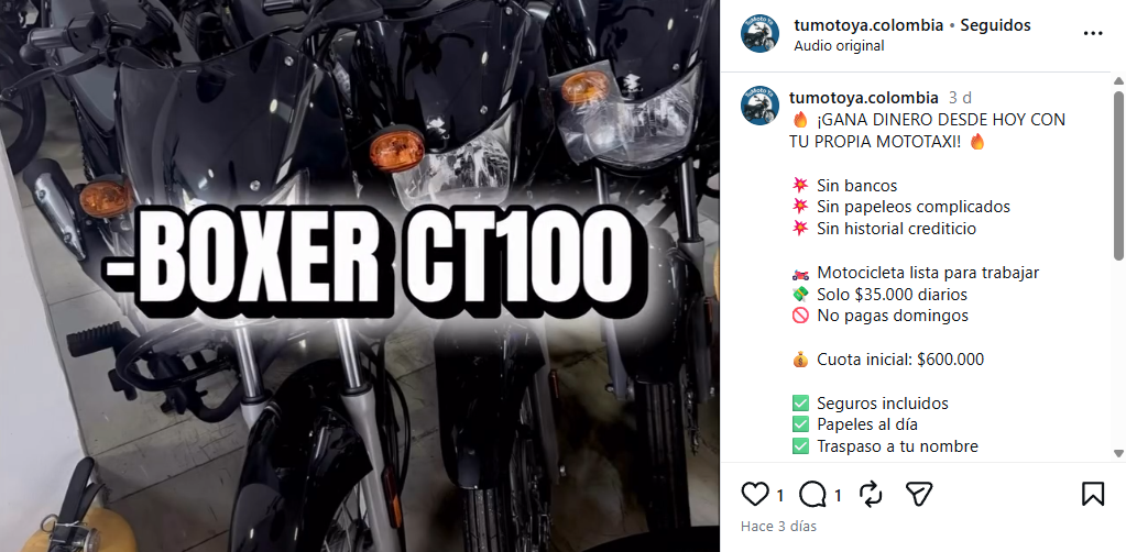 TuMoto Ya en Instagram — Boxer CT100, Gana dinero con tu mototaxi